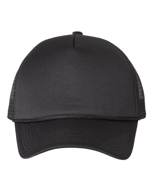 VC700 Black/Black foam trucker cap, blank front view