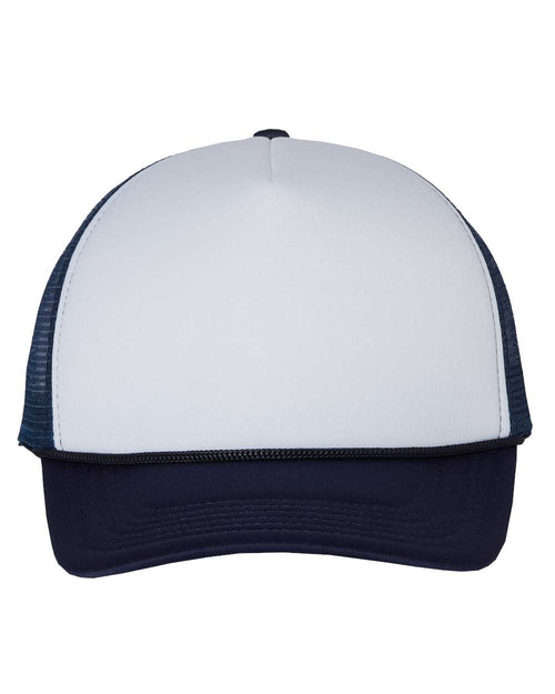 VC700 White/Navy foam trucker cap, blank front view