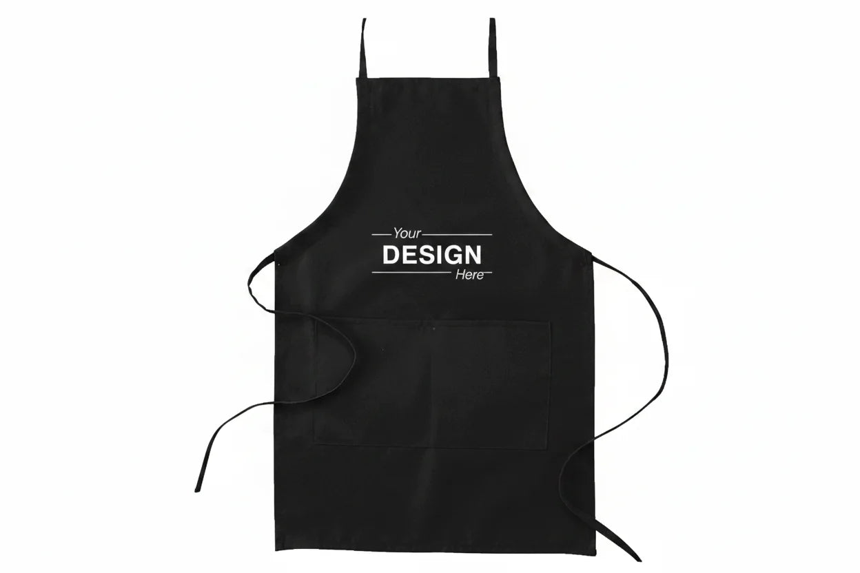 Customizable apron laid flat, ready for a custom front print