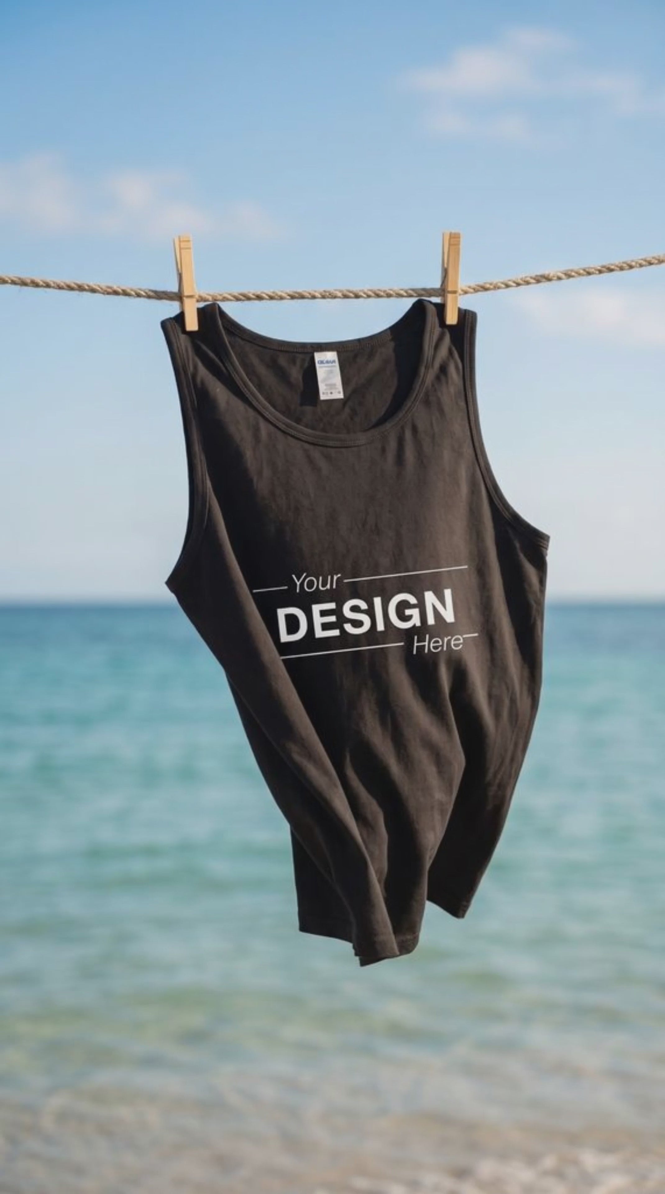 Customizable tank top shown from front and back for double-sided printing
