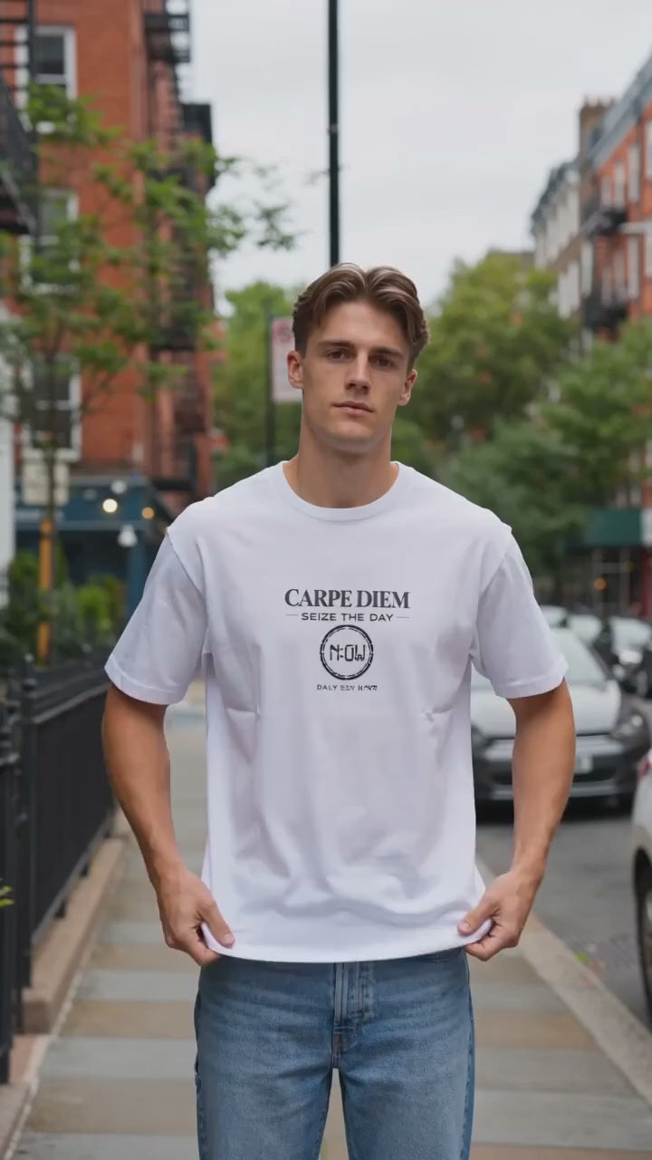 Carpe Diem graphic tee by Rose Print Collective in white, navy, gray and black